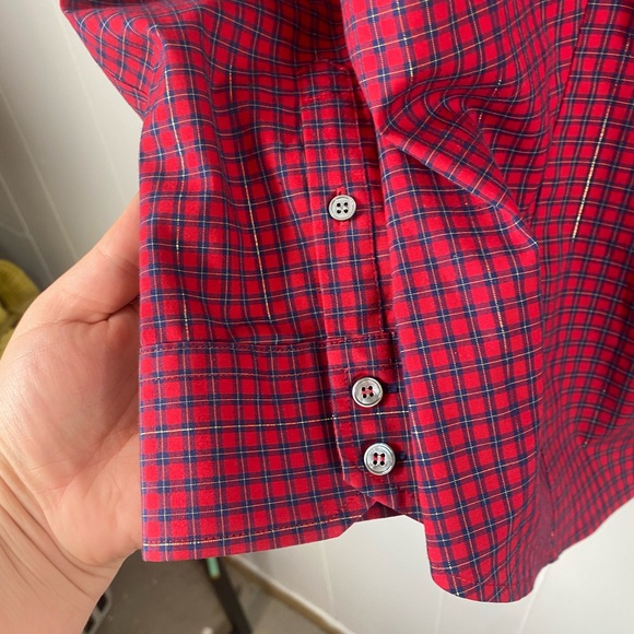 Talbots Wrinkle Resistant Rednavy Metallic Button Up Blouse Plus Size 20 - Picture 4 of 5